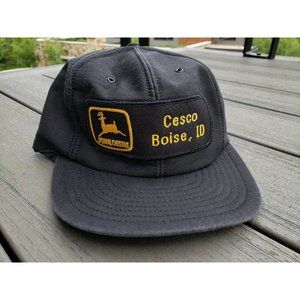 Vintage LOUISVILLE MFG USA Black Dealer Patch Hat John Deere Cap Cesco Boise, ID